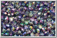 Bhm. Glasschliffperle, feuerpol., 3mm, crystal, trans., magic blue/purple, 50 Stk.