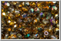 Bhm. Glasschliffperle, feuerpol., 4mm, crystal, trans., magic copper, 50 Stk.