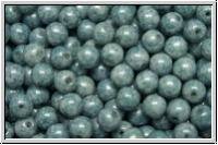 bhm. Glasperle, rund, 4mm, white, alabaster, blue marbled, 50 Stk.