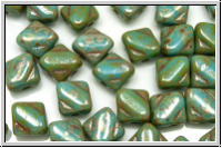 SILKY-Beads, 6x6mm, aqua, op., silver picasso, 25 Stk.