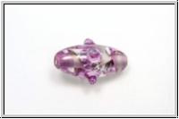 bhm. Lampenperle, Olive, 19x10mm, rose, lt., trans., silver foiled, pink dots, 1 Stk.